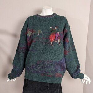 Vintage golf scene crewneck Scottish golfing wool blend